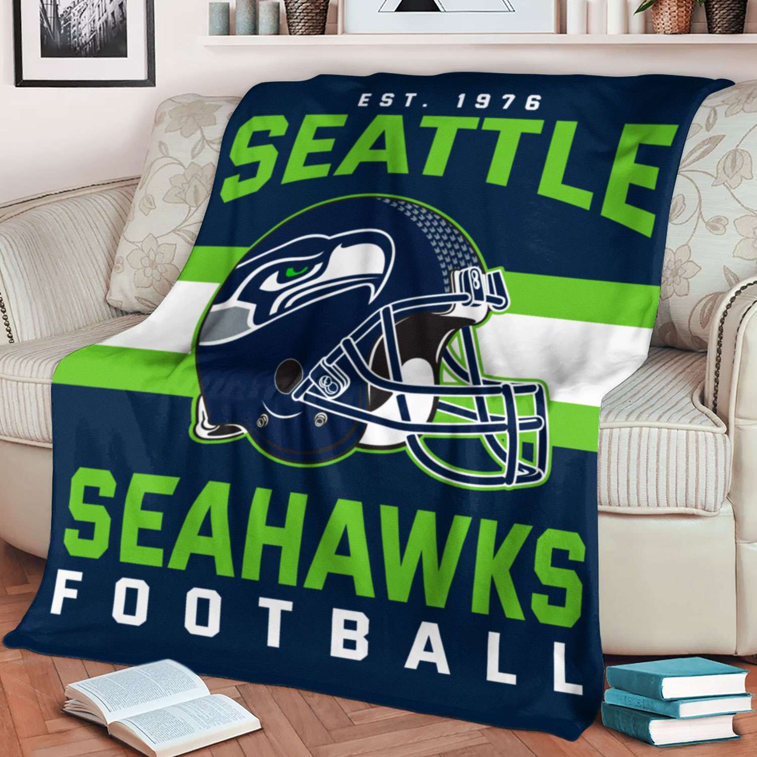 NFL Seattle Seahawks Helmet Personalized 50x60 Sherpa Blanket