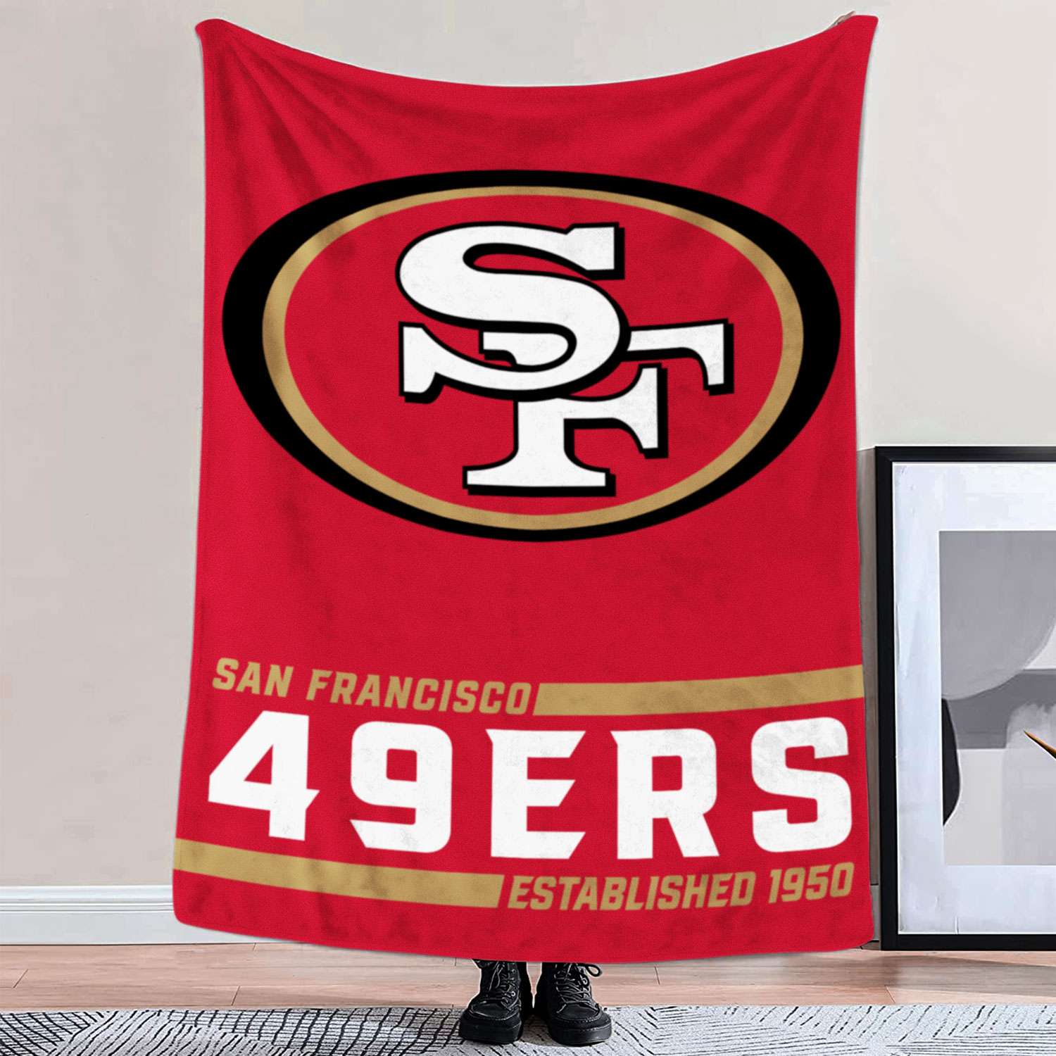 NFL Corner Logo San Francisco 49ers Personalized 50x60 Sherpa Blanket