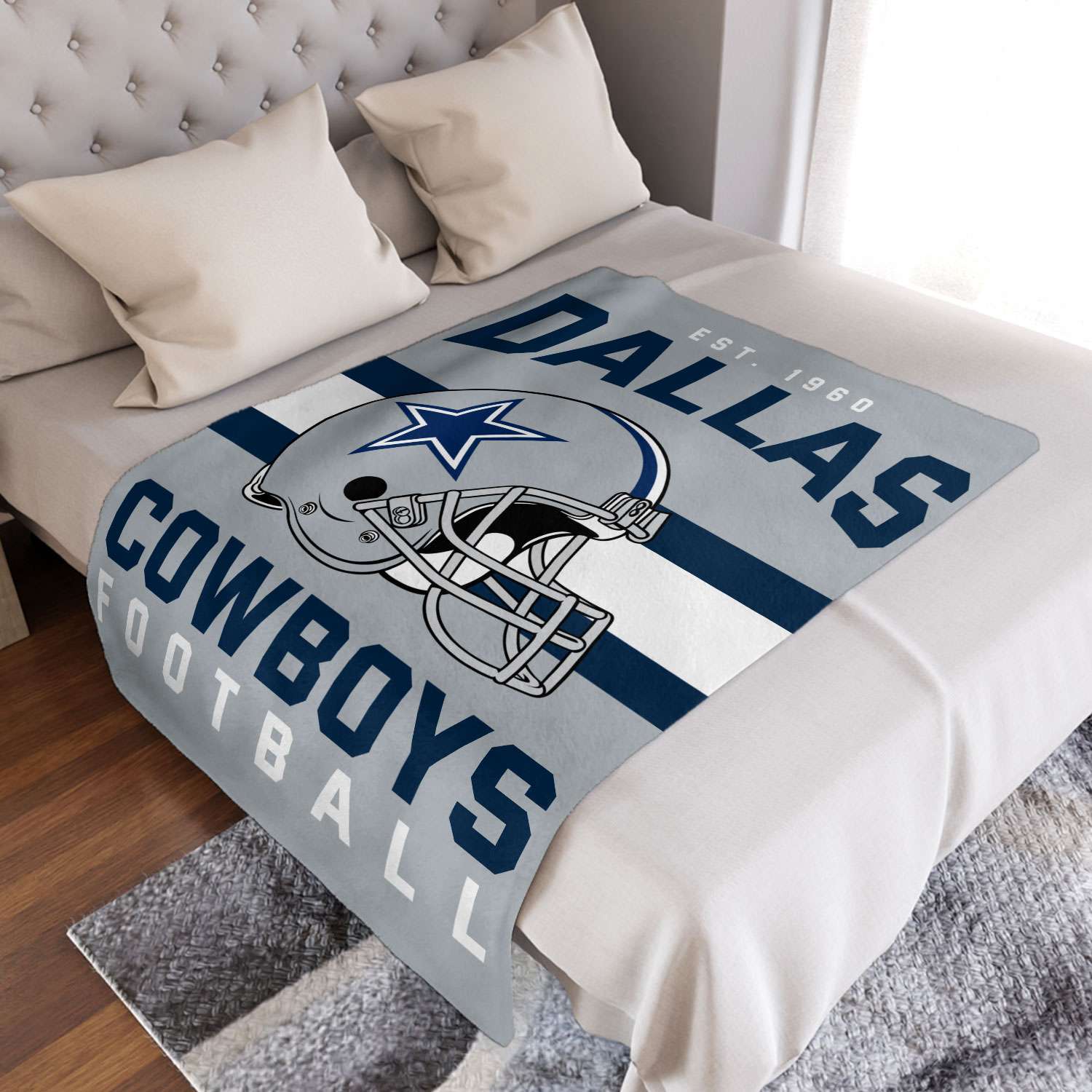 Custom Dallas Cowboys Helmet Basic Blue Blanket - Teexpace