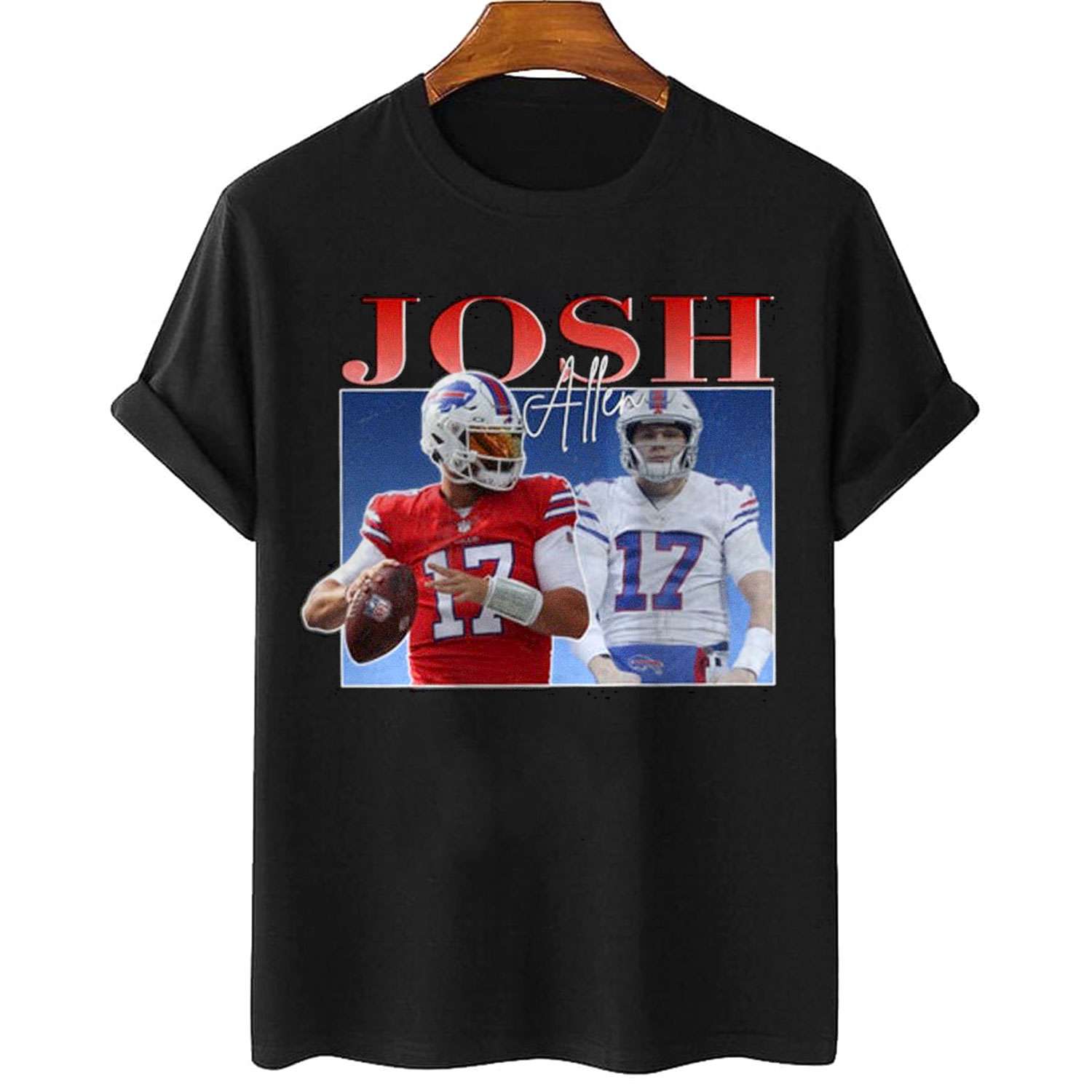 Buffalo Bills Josh Allen Retro NFL Jersey T-Shirt Black / 5XL