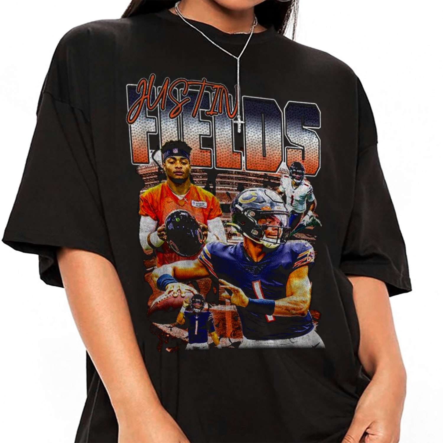 Justin Fields Vintage Retro Style Chicago Bears T-shirt