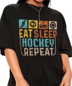 Mockup T Shirt GIRL ICEH04 Eat Sleep Hockey Repeat Vintage