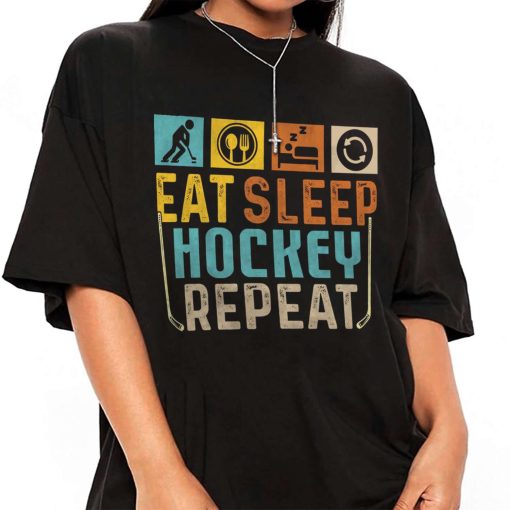 Mockup T Shirt GIRL ICEH04 Eat Sleep Hockey Repeat Vintage