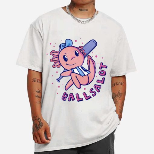 Mockup T Shirt MEN 1 BASE23 Axolotl Playing Baseball