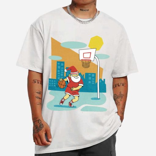 Mockup T Shirt MEN 1 BASK47 Santa Playing Basketball