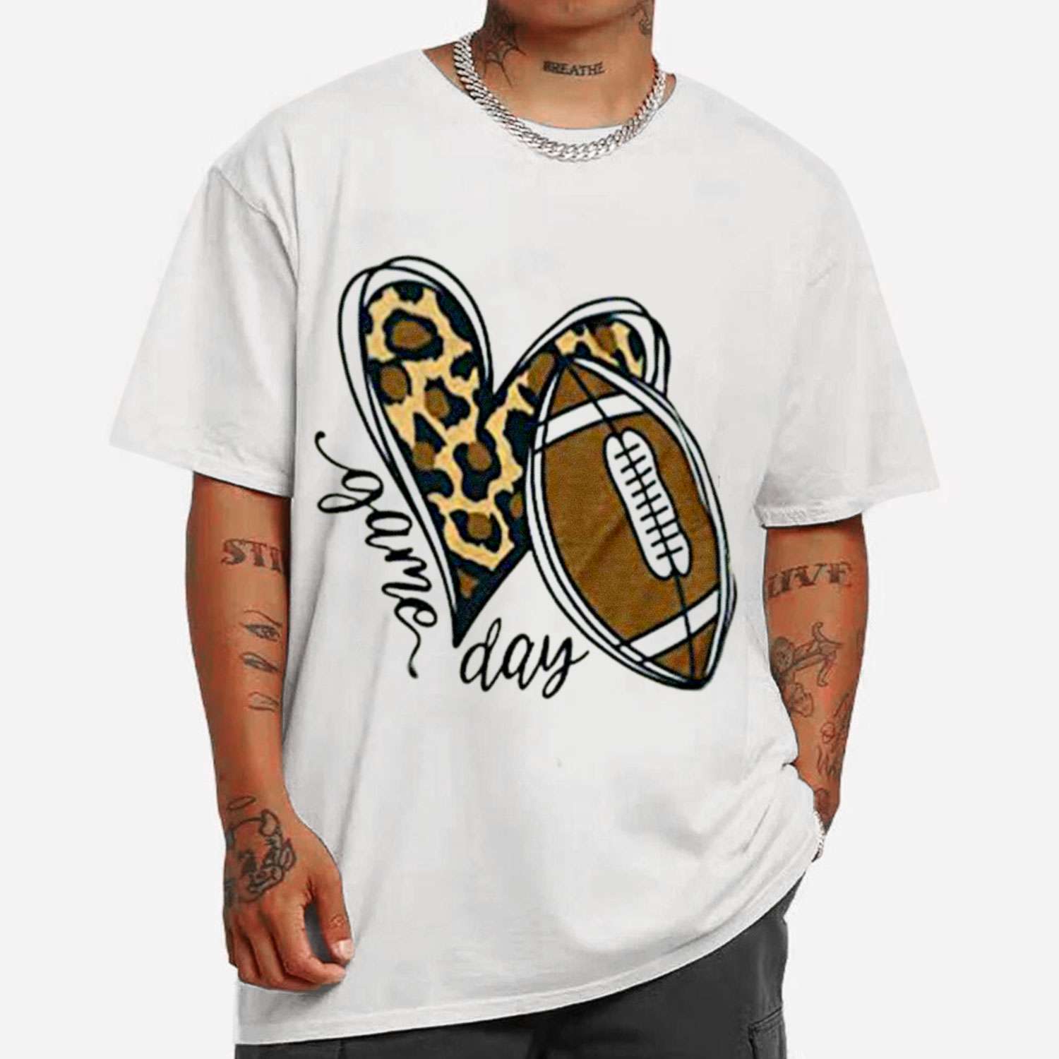 Leopard Heart Game Day Football T-shirt