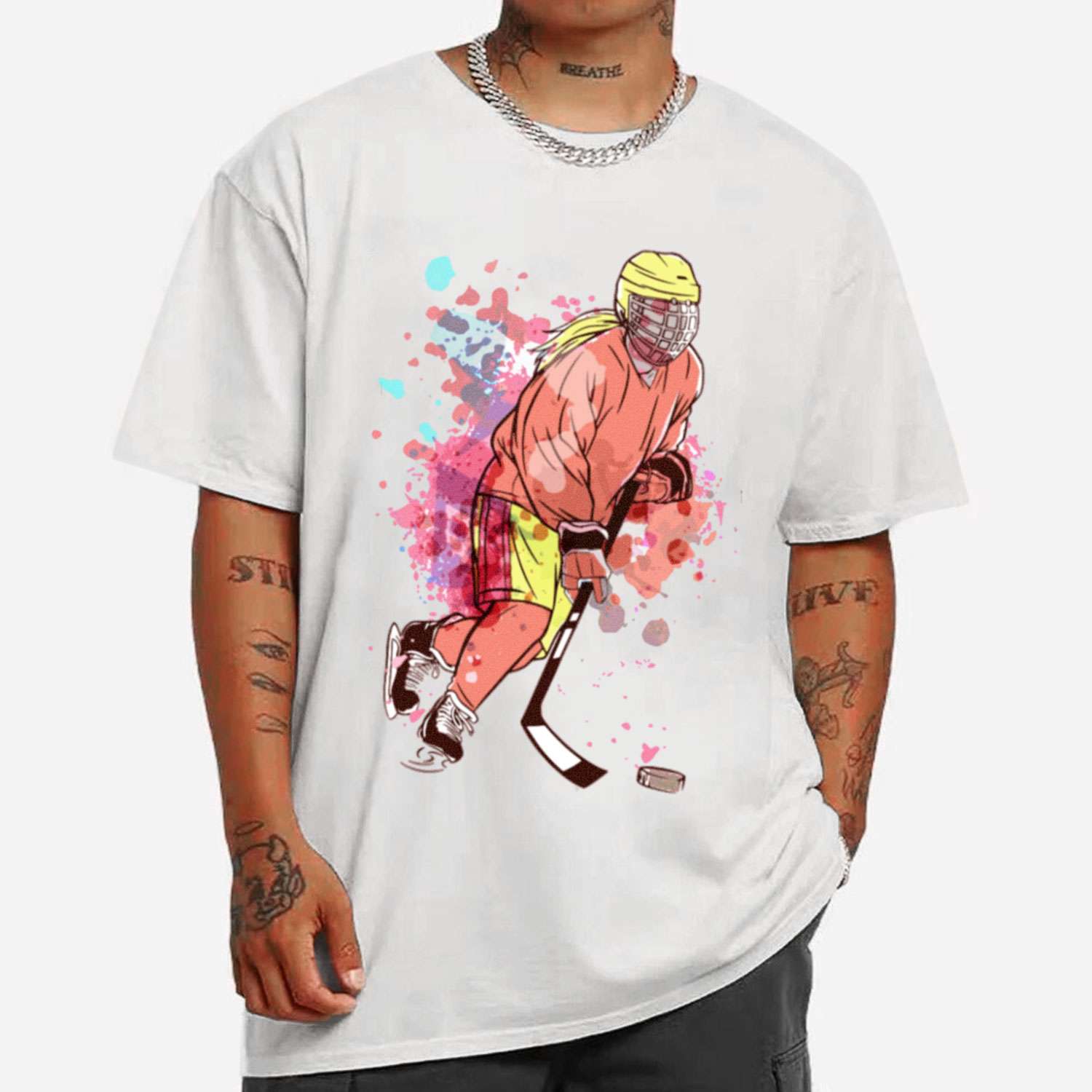 Ice Hockey Player Watercolor T-shirt