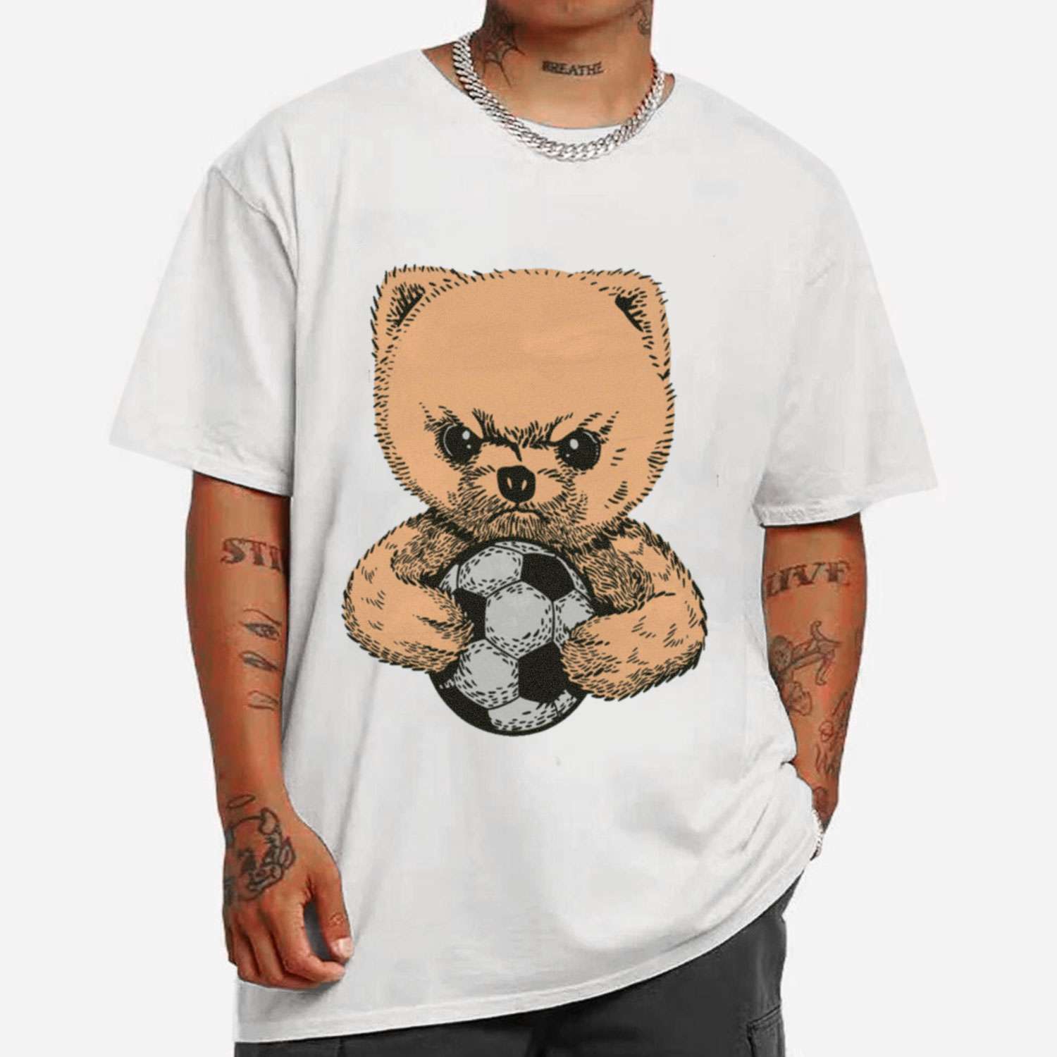 Angry Teddy Bear With Soccer Ball T-shirt