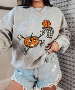 Mockup T Sweatshirt BASK46 Pumpkin Playing Basketball