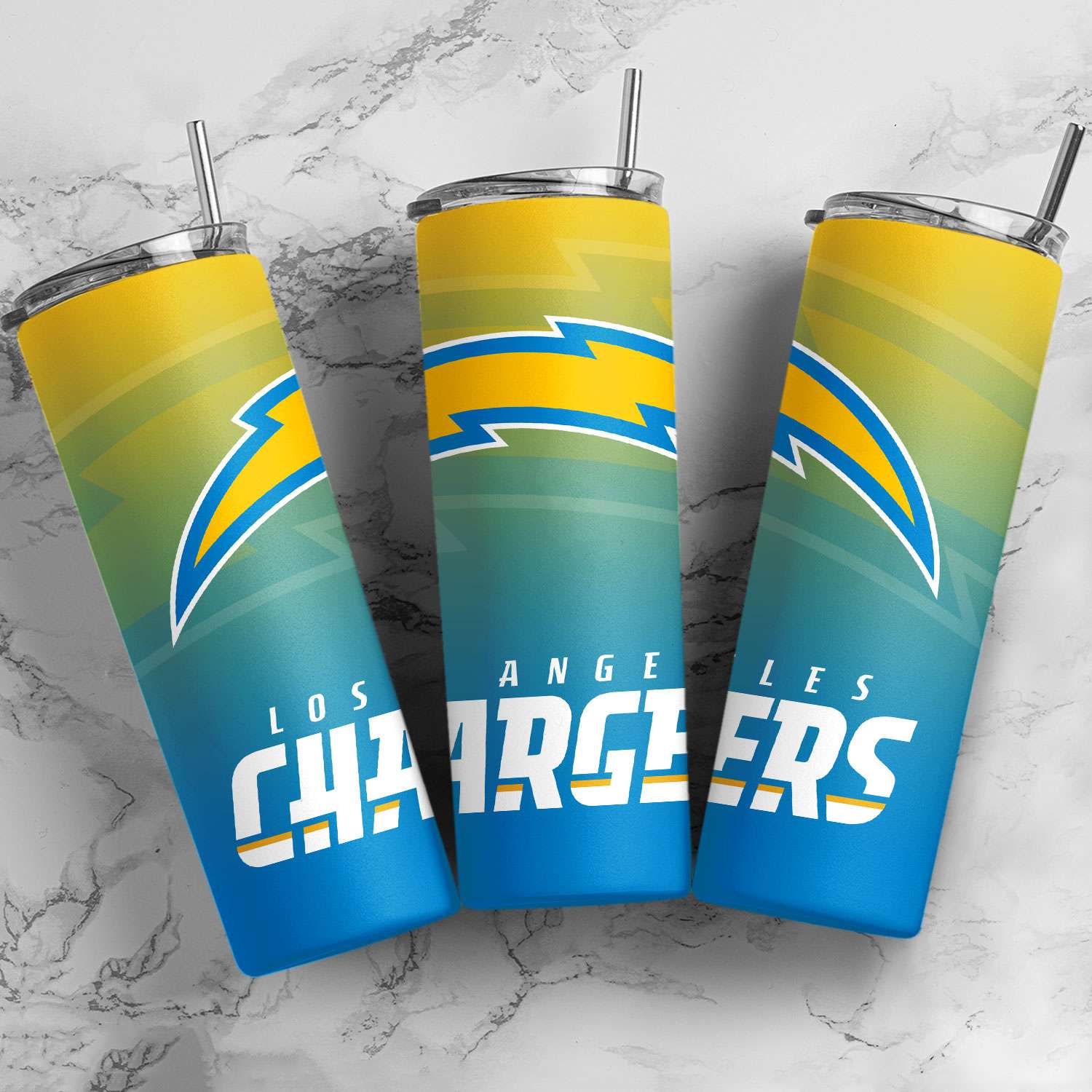 Los Angeles Chargers Ombre Straight Skinny Glitter Tumbler