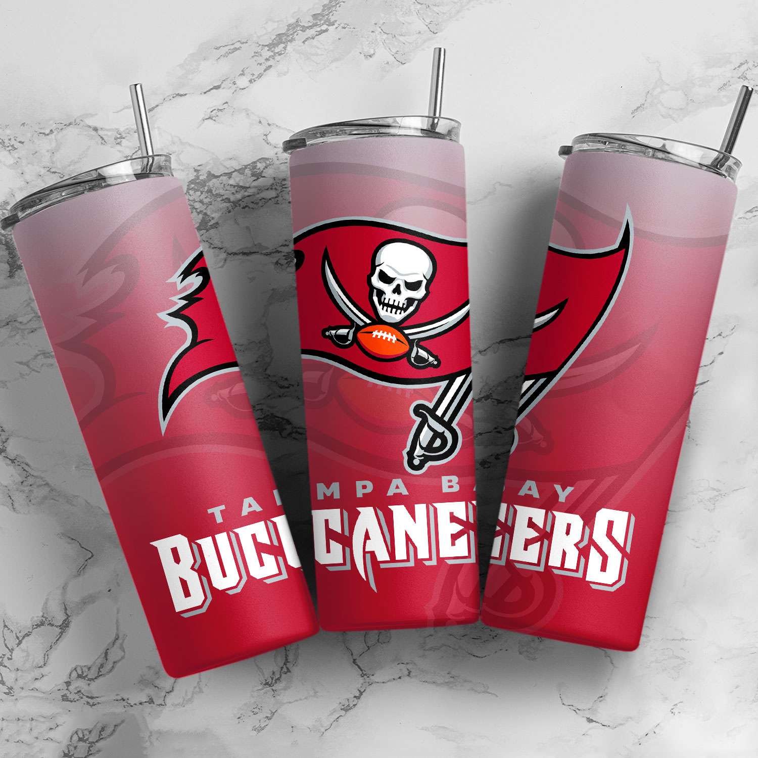 Tampa Bay Buccaneers Ombre Straight Skinny Glitter Tumbler