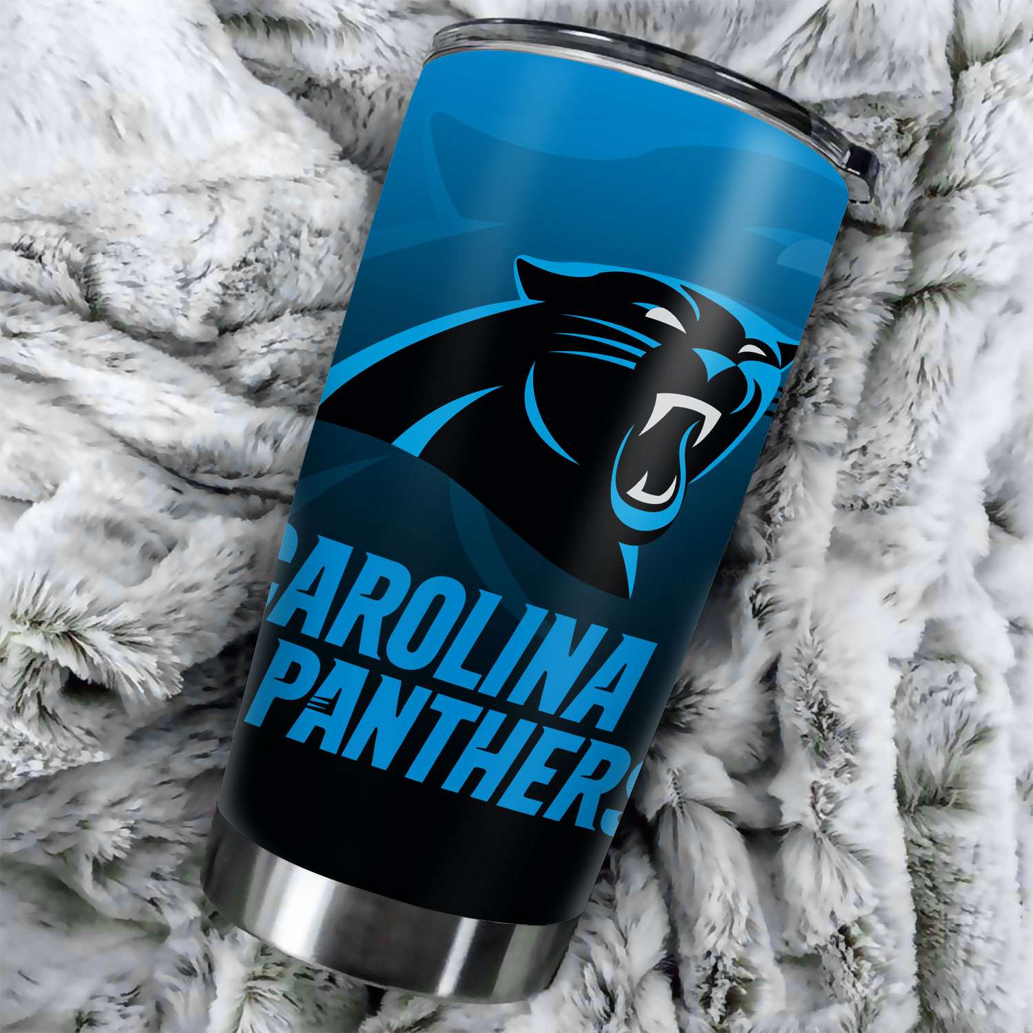 Carolina Panthers Ombre Straight Skinny Glitter Tumbler