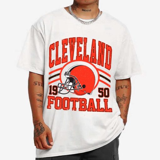 T Shirt MEN 1 DSHLM08 Vintage Sunday Helmet Football Cleveland Browns T Shirt