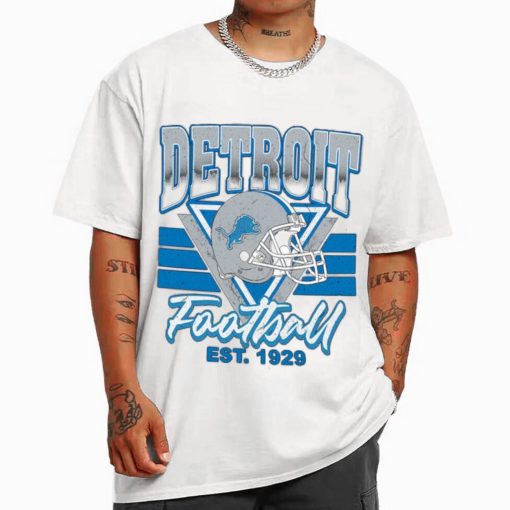 T Shirt MEN White TS0201 Detroit Helmets NFL Sunday Retro Detroit Lions T Shirt 1