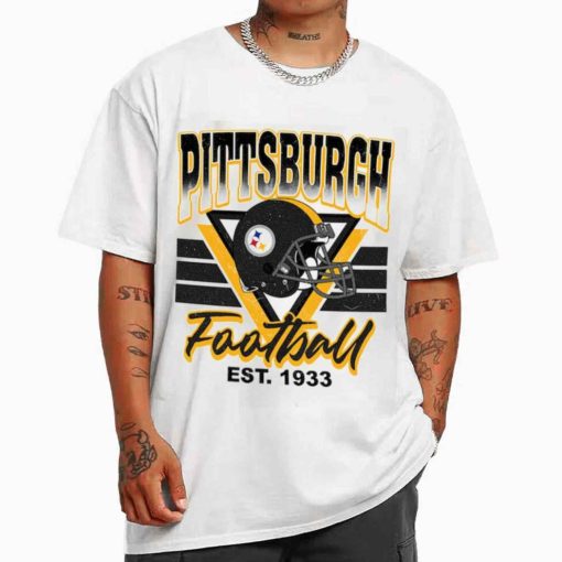 T Shirt MEN White TS0202 Pittsburgh Helmets NFL Sunday Retro Pittsburgh Steelers T Shirt
