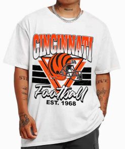 T Shirt MEN White TS0208 Cincinnati Helmets NFL Sunday Retro Cincinnati Bengals T Shirt