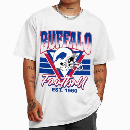 T Shirt MEN White TS0210 Buffalo Helmets NFL Sunday Retro Buffalo Bills T Shirt