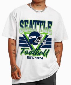 T Shirt MEN White TS0214 Seattle Helmets NFL Sunday Retro Seattle Seahawks T Shirt