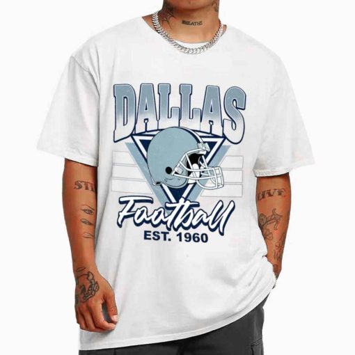 T Shirt MEN White TS0217 Dallas Helmets NFL Sunday Retro Dallas Cowboys T Shirt