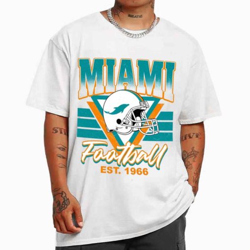 T Shirt MEN White TS0218 Miami Helmets NFL Sunday Retro Miami Dolphins T Shirt