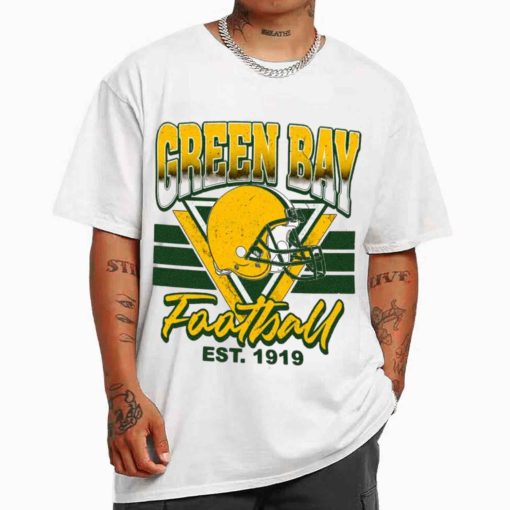 T Shirt MEN White TS0221 Green BayHelmets NFL Sunday Retro Green Bay Packers T Shirt