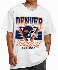 T Shirt MEN White TS0225 Denver Helmets NFL Sunday Retro Denver Broncos T Shirt