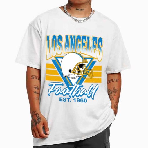 T Shirt MEN White TS0228 Chargers Helmets NFL Sunday Retro Los Angeles Chargers T Shirt