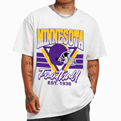 T Shirt MEN White TS0231 Minnesota Helmets NFL Sunday Retro Minnesota Vikings T Shirt