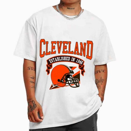 T Shirt MEN White TS0305 Cleveland Established In 1946 Vintage Football Team Cleveland Browns T Shirt