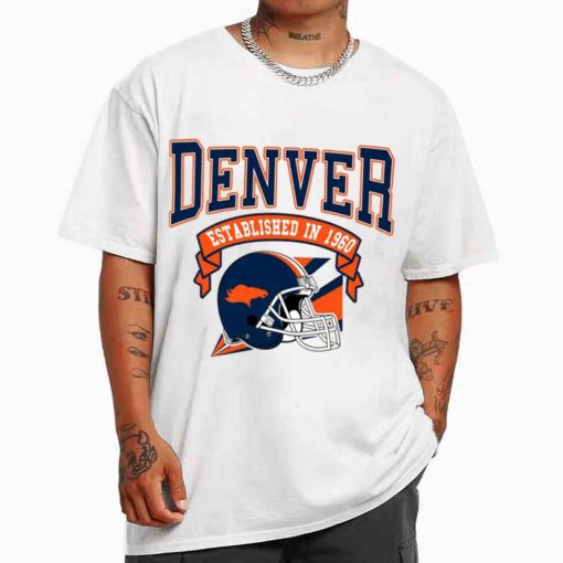 T Shirt MEN White TS0307 Denver Established In 1960 Vintage Football Team Denver Broncos T Shirt