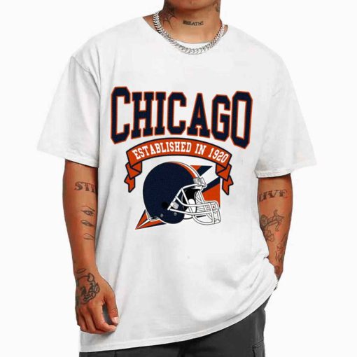T Shirt MEN White TS0317 Chicago Established In 1920 Vintage Football Team Chicago Bears T Shirt