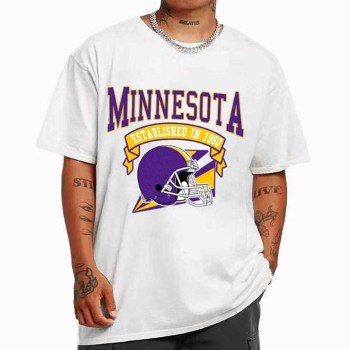 T Shirt MEN White TS0319 Minnesota Established In 1960 Vintage Football Team Minnesota Vikings T Shirt