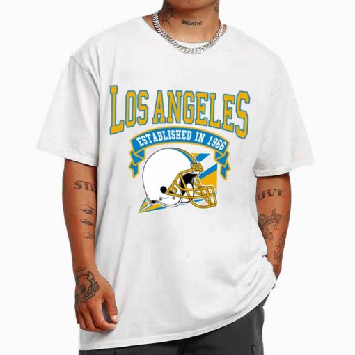 T Shirt MEN White TS0323 Los Angeles Established In 1966 Vintage Football Team Los Angeles Chargers T Shirt