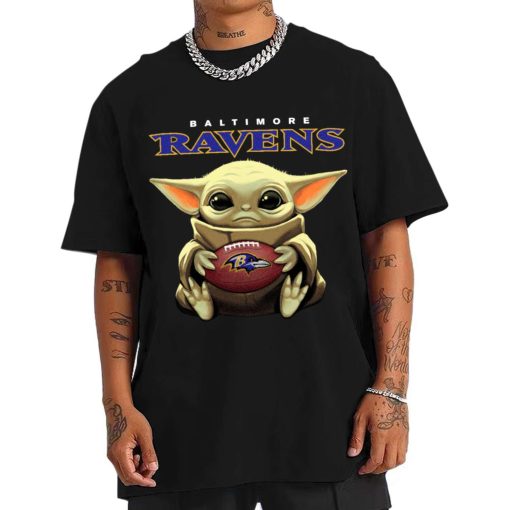 T Shirt Men DSBB03 Baby Yoda Hold Duke Ball Baltimore Ravens T Shirt