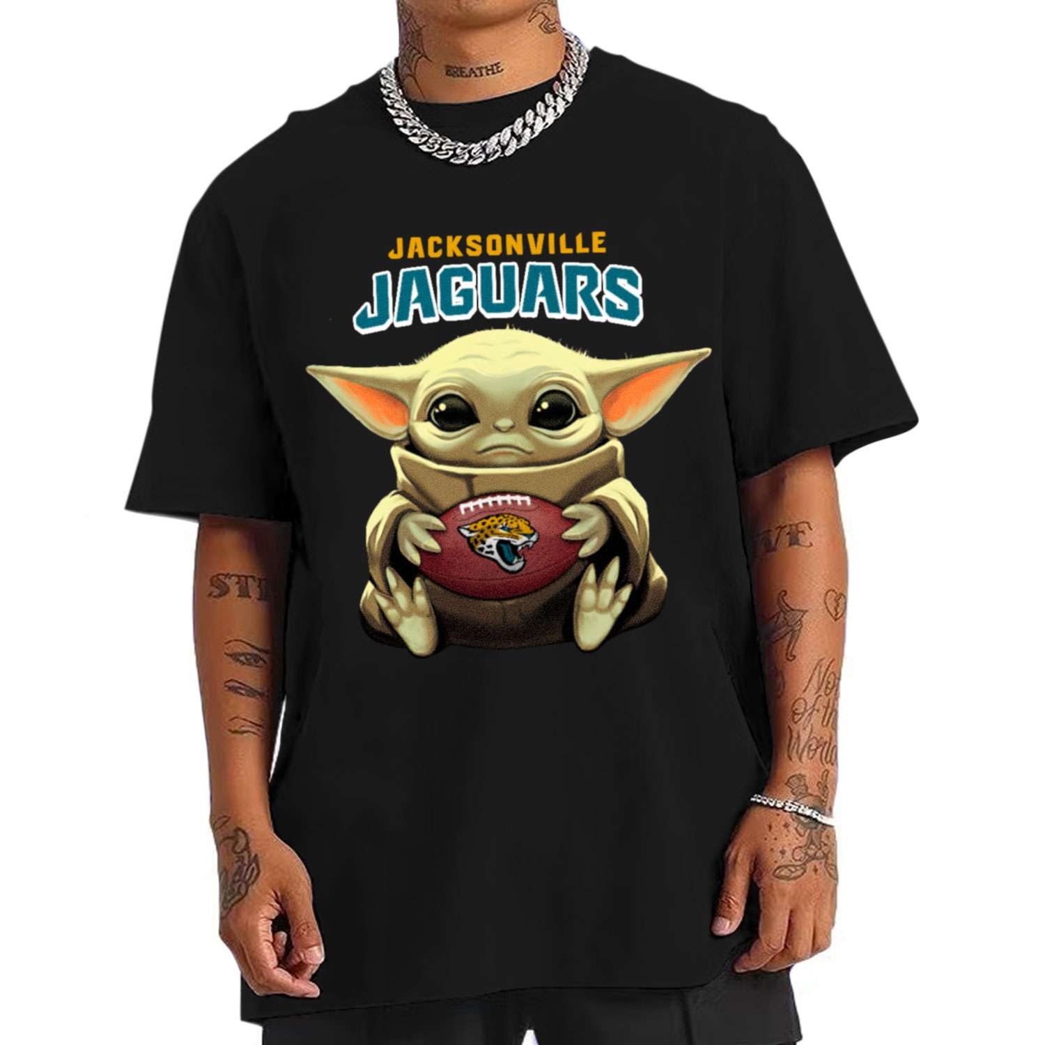 Baby Yoda Hold Duke Ball Jacksonville Jaguars T-Shirt