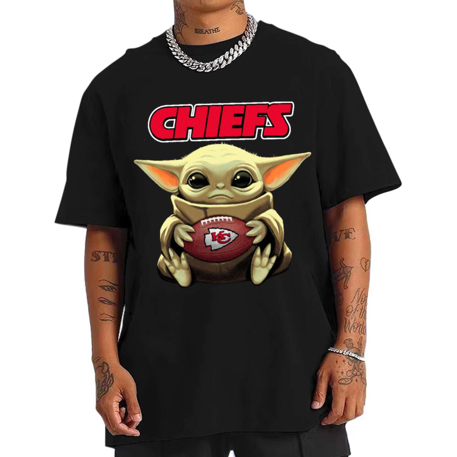 Baby Yoda Hold Duke Ball Kansas City Chiefs T-Shirt