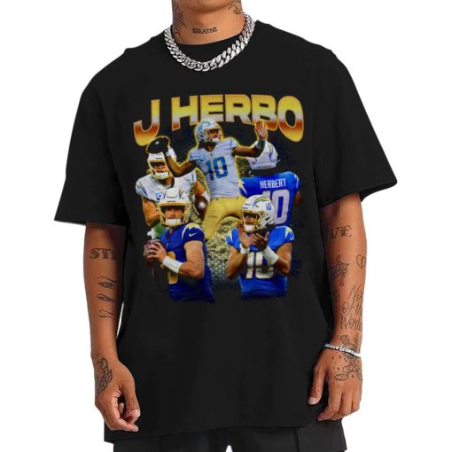 T Shirt Men TSBN097 Justin Herbert Vintage Bootleg Style Los Angeles Chargers T Shirt
