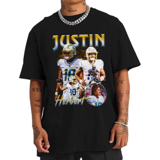 T Shirt Men TSBN109 Justin Herbert Vintage Bootleg Style Los Angeles Chargers T Shirt
