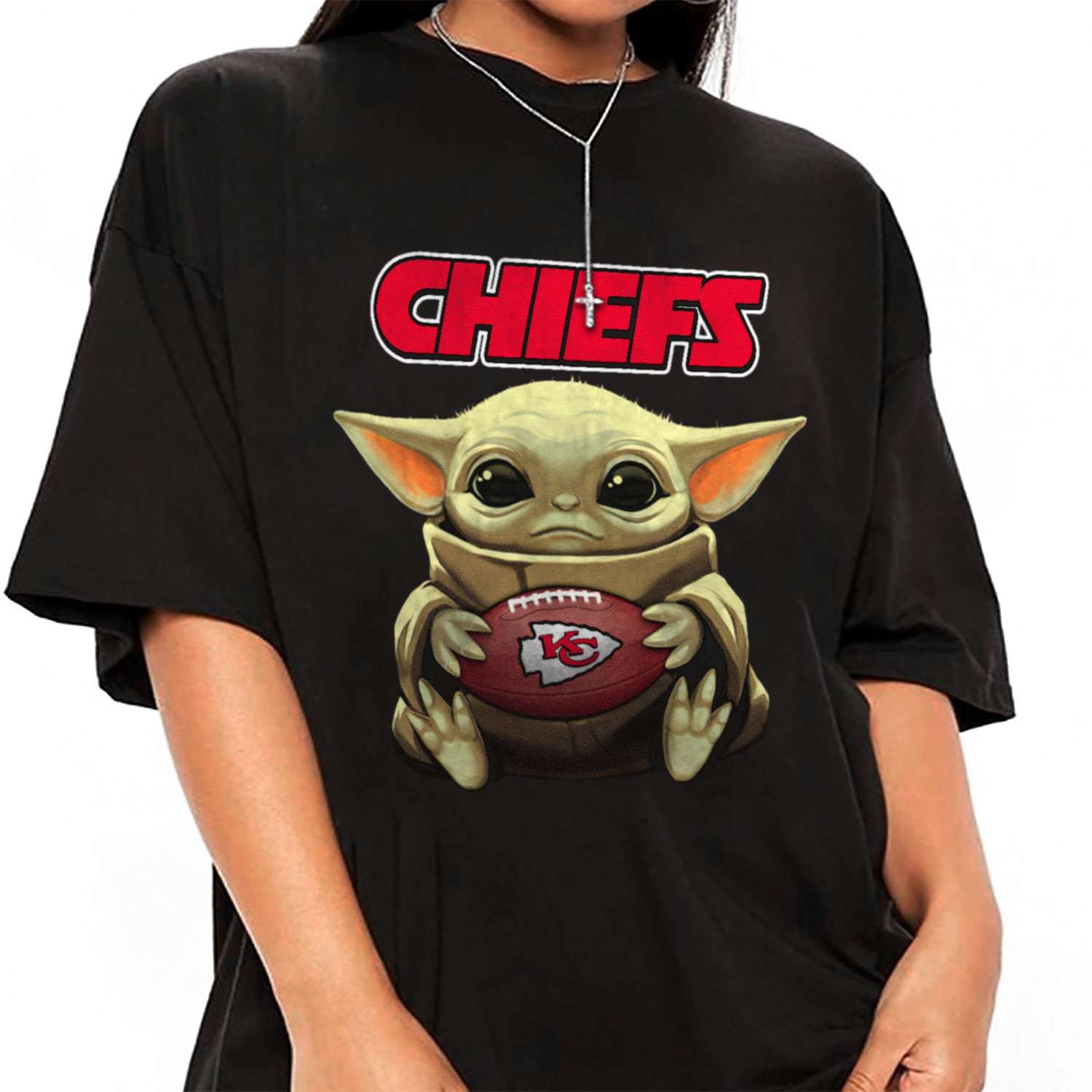 Baby Yoda Hold Duke Ball Kansas City Chiefs T-Shirt