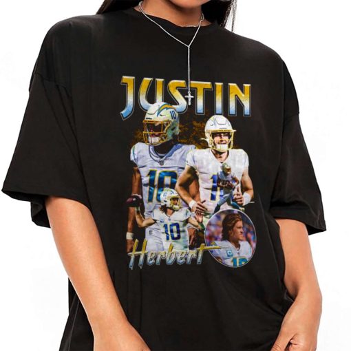 T Shirt Women 1 TSBN109 Justin Herbert Vintage Bootleg Style Los Angeles Chargers T Shirt