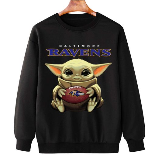 T Sweatshirt Hanging DSBB03 Baby Yoda Hold Duke Ball Baltimore Ravens T Shirt
