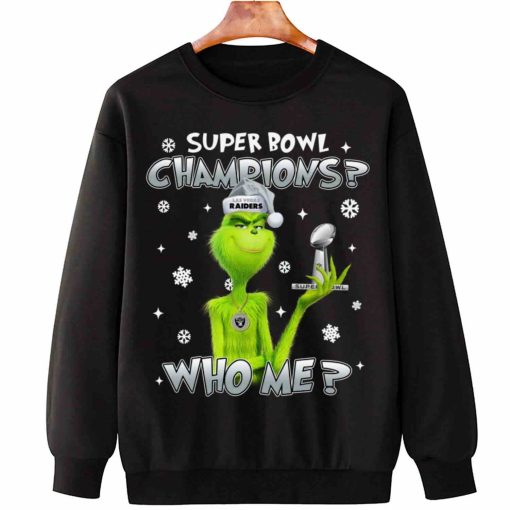 T Sweatshirt Hanging TSGR17 Grinch Who Me Super Bowl Champions Las Vegas Raiders T Shirt