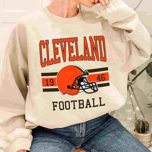 T Sweatshirt Women 1 TS0129 Cleveland Football Vintage Crewneck Sweatshirt Cleveland Browns
