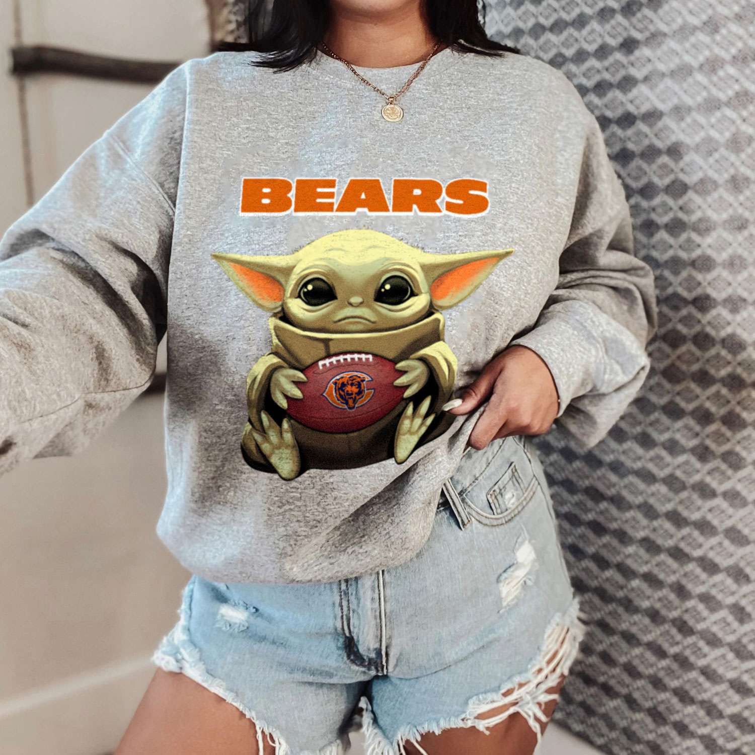 NFL Football Chicago Bears Baby Yoda Star Wars Shirt Youth Hoodie