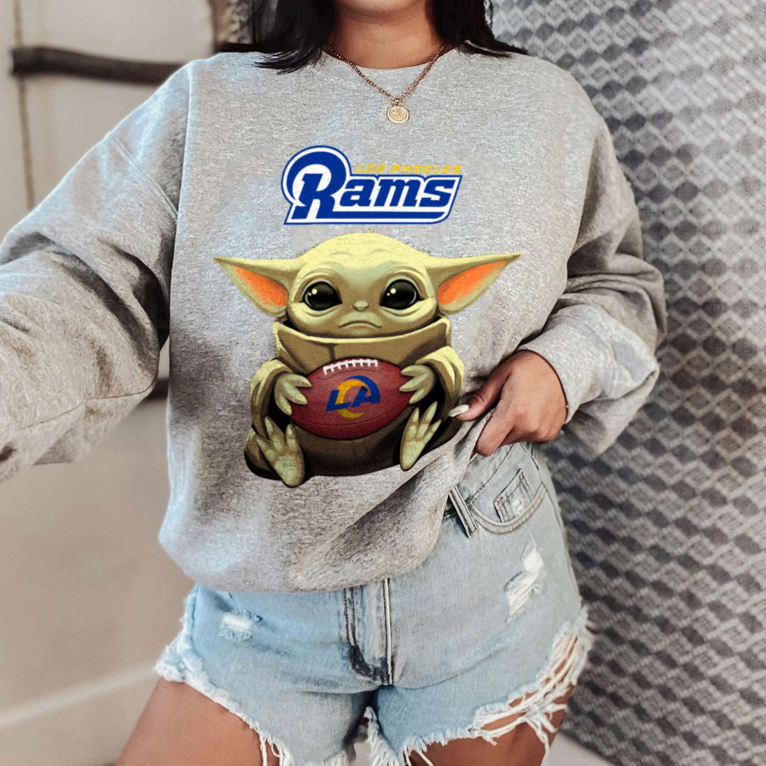 NFL Football Los Angeles Rams Baby Yoda Star Wars Shirt Youth T-Shirt