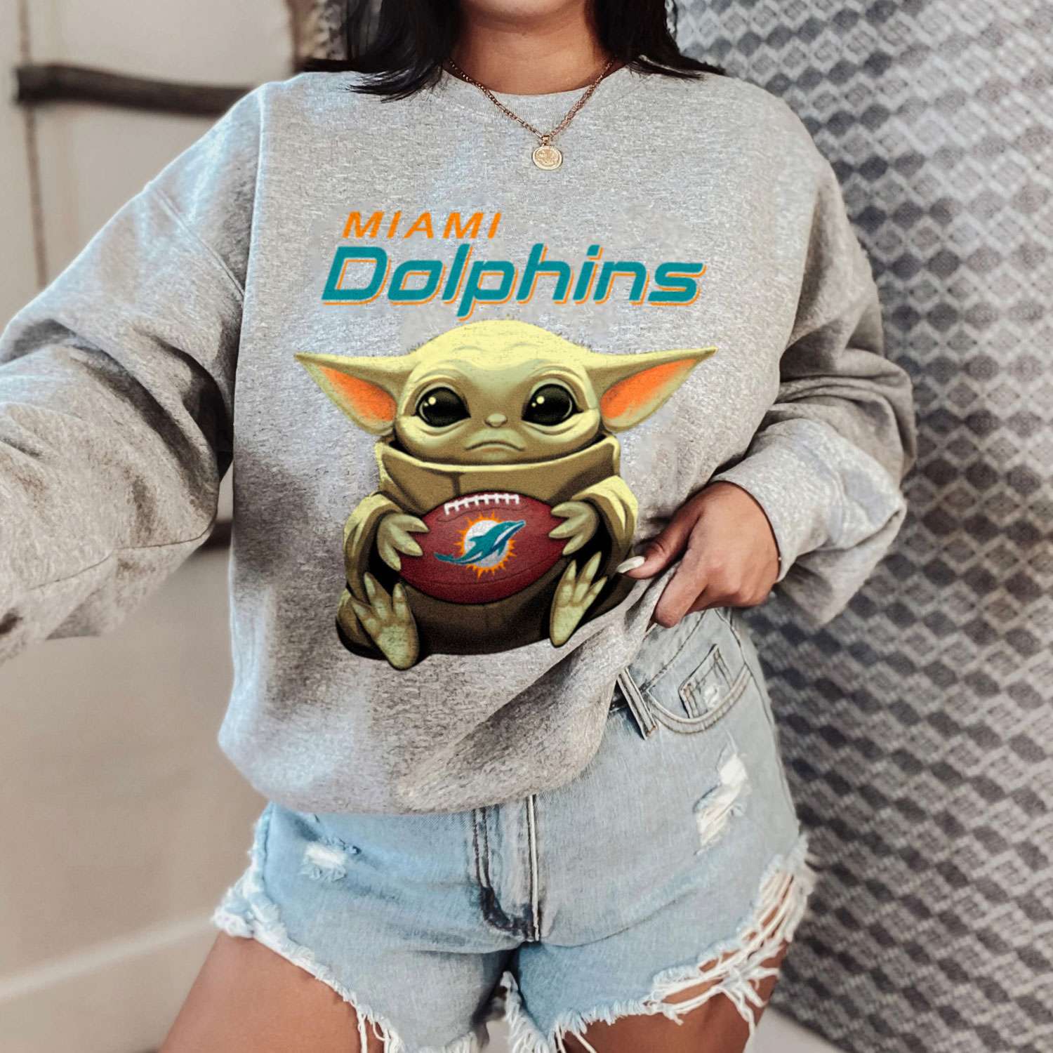 Awesome Baby Yoda Hug Miami Dolphins Football Shirt