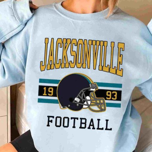 T Sweatshirt Women 3 TS0130 Jacksonville Football Vintage Crewneck Sweatshirt Jacksonville Jaguars