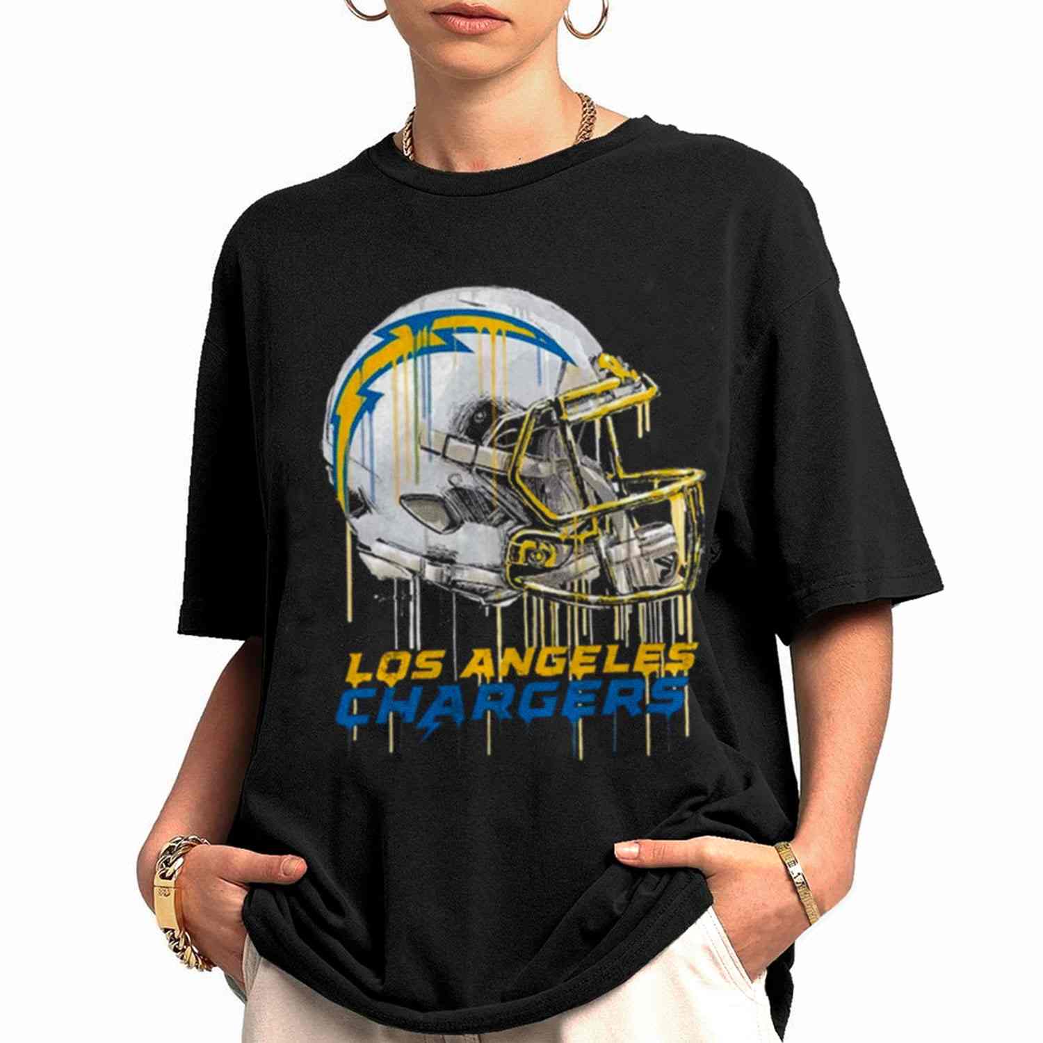 Vintage Helmet Dripping Painting Style Los Angeles Chargers T-Shirt