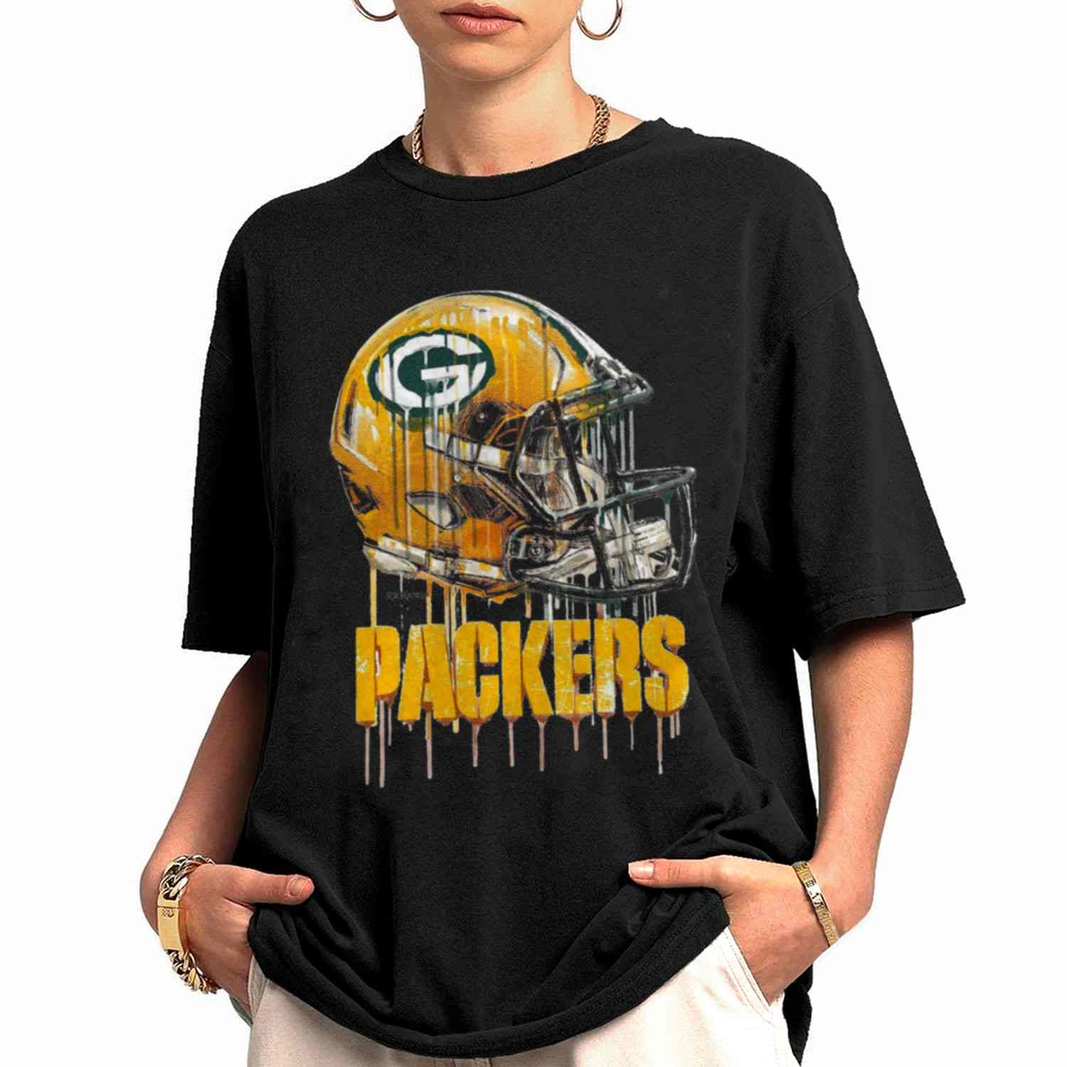 Vintage Helmet Dripping Painting Style Green Bay Packers T-Shirt