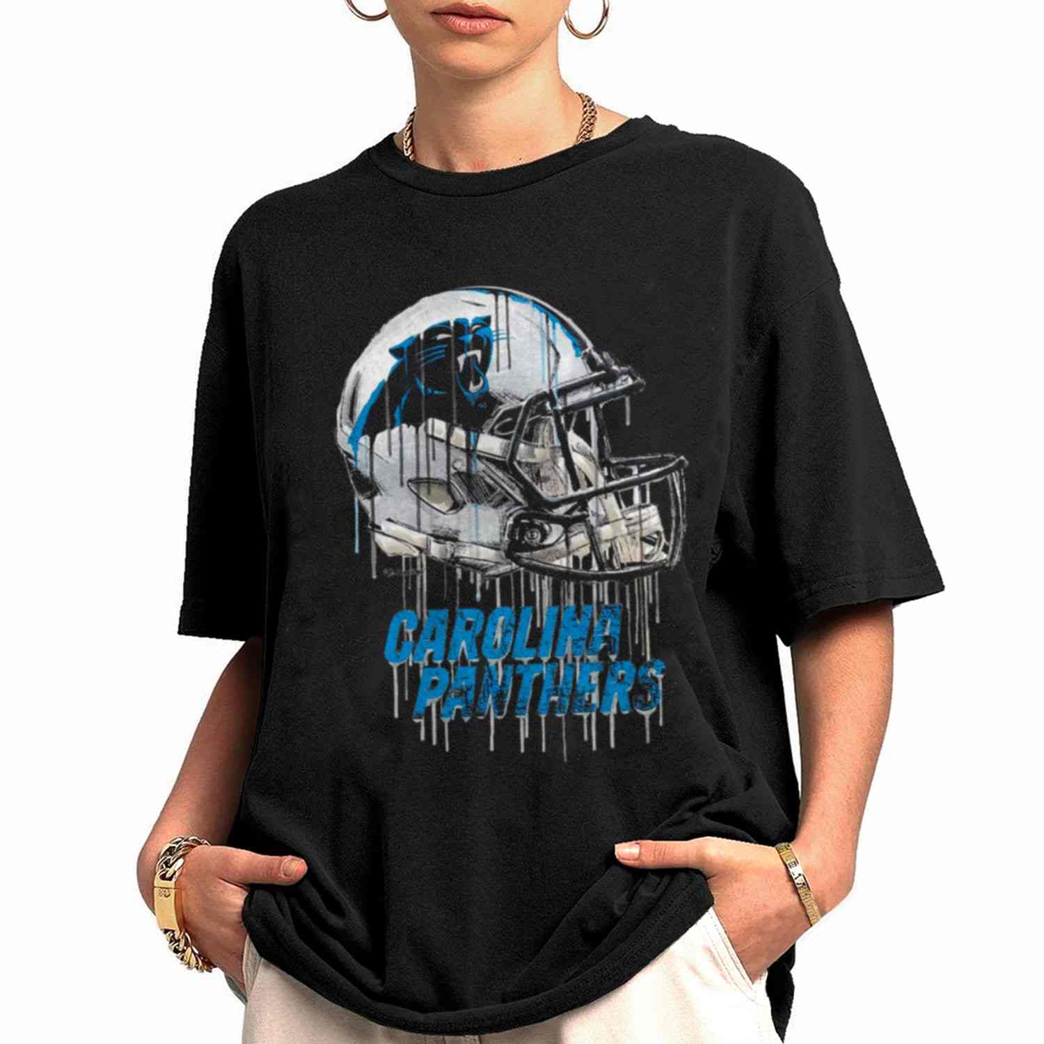 Vintage Helmet Dripping Painting Style Carolina Panthers T-Shirt